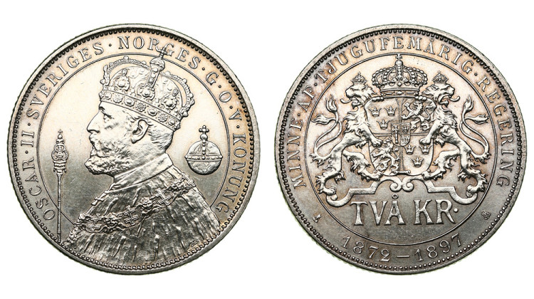 Швеция. Оскар II. 2 кроны 1897 года